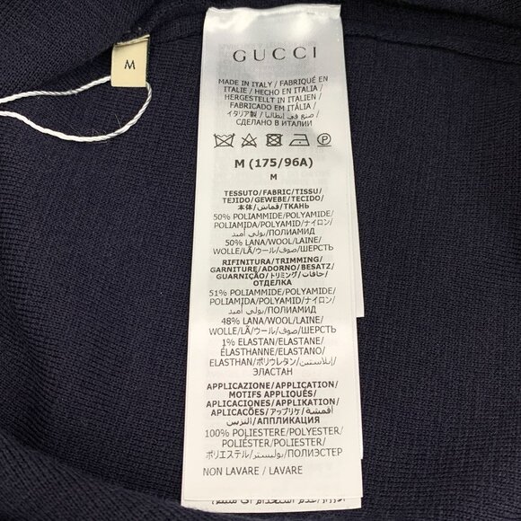 DW0131 Gucci Navy Wool Cardigan With Red & White Trim Gold Buttons Logo - Picture 6 of 7